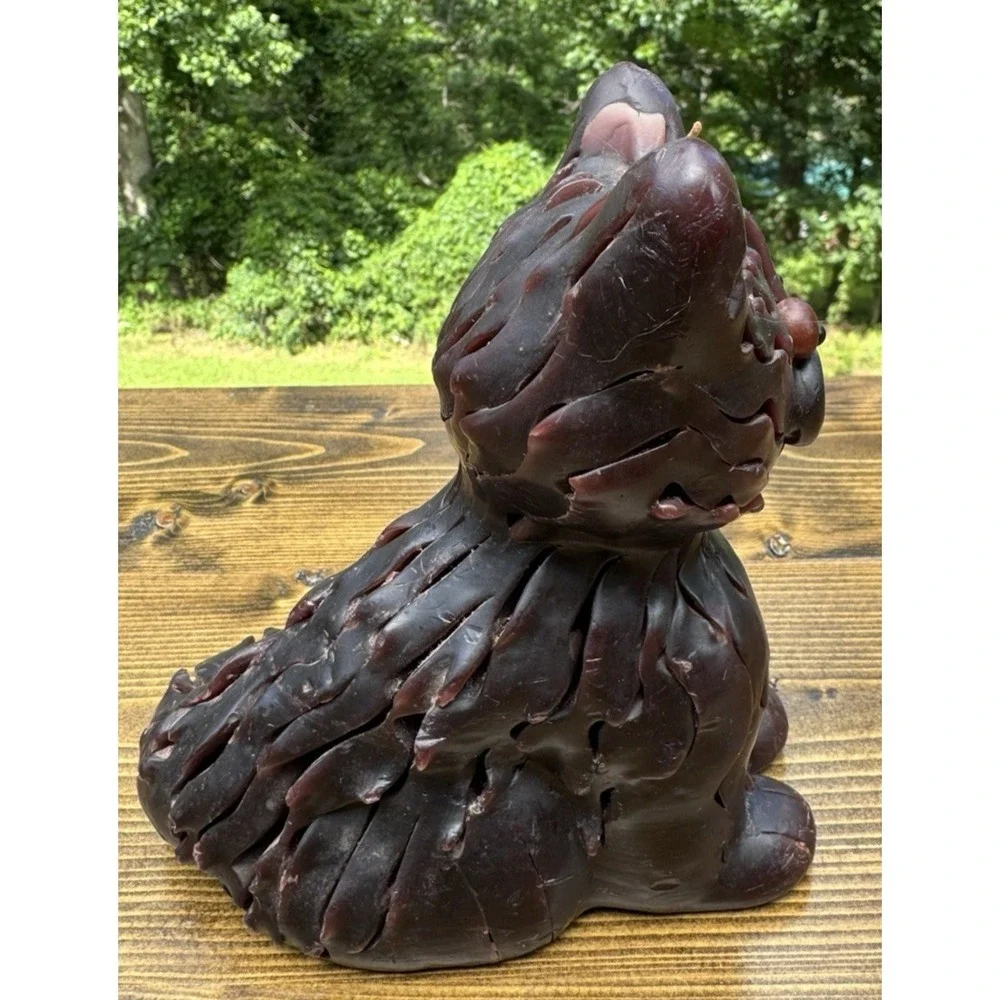 Brown Cat Candle‎ Sculpture Folk Art Kitty Figure Wax Decor 6